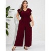 Plus Size Women's High Waist Wide Leg Jumpsuit Double-Layer Flutter Sleeves for Casual or Office Wear - 2 of 4