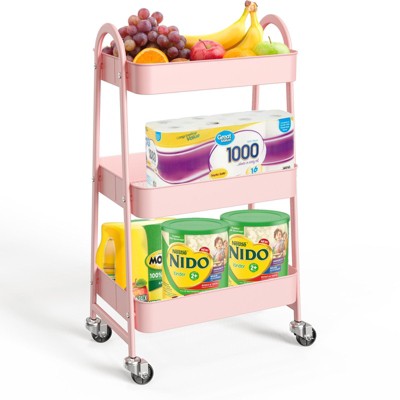 Musment 3 Tier Rolling Cart,  Metal Utility Cart Storage Organizer Kitchen Trolley Bathroom Laundry Room Bar Office Shelves