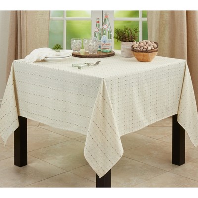 White Square Fabric Tablecloth with Stitched Line Design