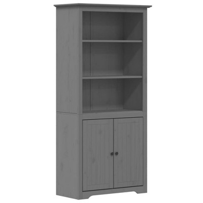 vidaXL Bookcase Grey Solid Pine Wood, Engineered Wood, Metal Tall