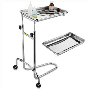 Yescom Mobile Mayo Stand Stainless Steel with 2 Pcs Trays on Wheels Adjustable for Hospital Dental Salon - 1 of 4