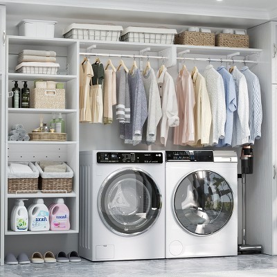 Aheaplus Over Washer and Dryer Storage Organizer, 8FT Wall Mounted Laundry Room Closet System with Hanging Rods