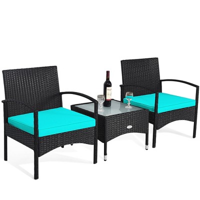 Turquoise 3-Piece Outdoor Wicker Rattan Furniture Set with Cushions