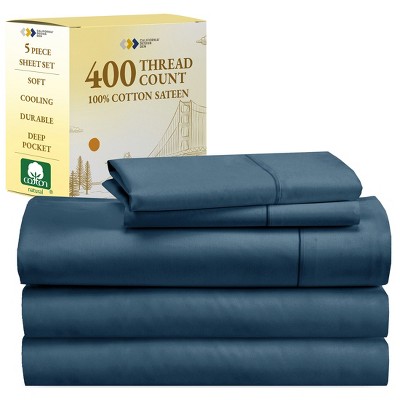 Cotton Sheets Set - Softest 400 Thread Count Bed Sheets, 100% Cotton Sateen, Cooling, Deep Pocket by California Design Den