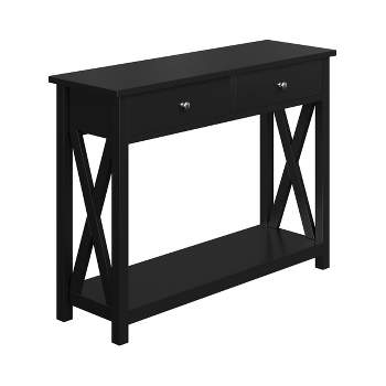 Console Table with Two Drawers – 2-Tier Entryway Table with Storage Shelf and Sturdy X-Braced Legs for Living Room or Hallway by Lavish Home (Black)