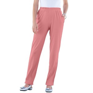 Roaman's Women's Plus Size Straight-Leg Soft Knit Pant - 1 of 4