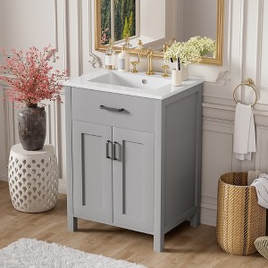 Whisen 24 in. Bathroom Storage Cabinet Bathroom Vanity with Ceramic Sink and 2 Soft-Close Doors - 1 of 4