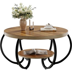 Circular coffee table,double layered coffee table in the living room,circular wooden decorative center table,with open storage design - 1 of 1