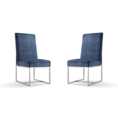 Set of 2 Element Velvet Dining Chairs Blue - Manhattan Comfort