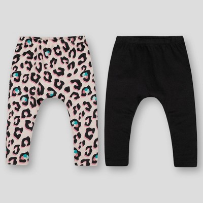 Image of Lamaze Baby Girls' 2pk Organic Cotton Pull-On Harem Leggings Pants - Leopard/Black Newborn