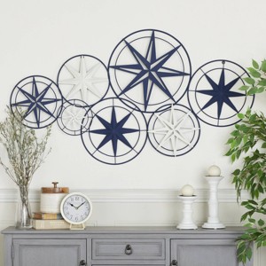 Metal Stars Indoor Outdoor Compass Wall Decor Blue - Olivia & May: Iron Artwork, Vertical Display - 1 of 4