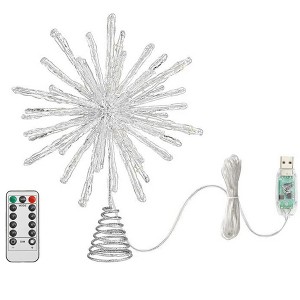 Aoibox Christmas Firework Tree Topper 12.2 Inch Glittered Epoxy Snowflake with 30 LED Lights 6 Hour Timer 8 Modes USB Remote 1 Piece - 1 of 4