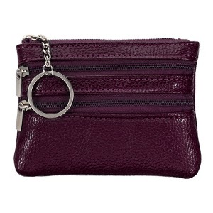Unique Bargains PU Leather Change Coin Purses Pouch with Zipper Key Ring 4.7" x 3.5" 1 Pc - 1 of 3