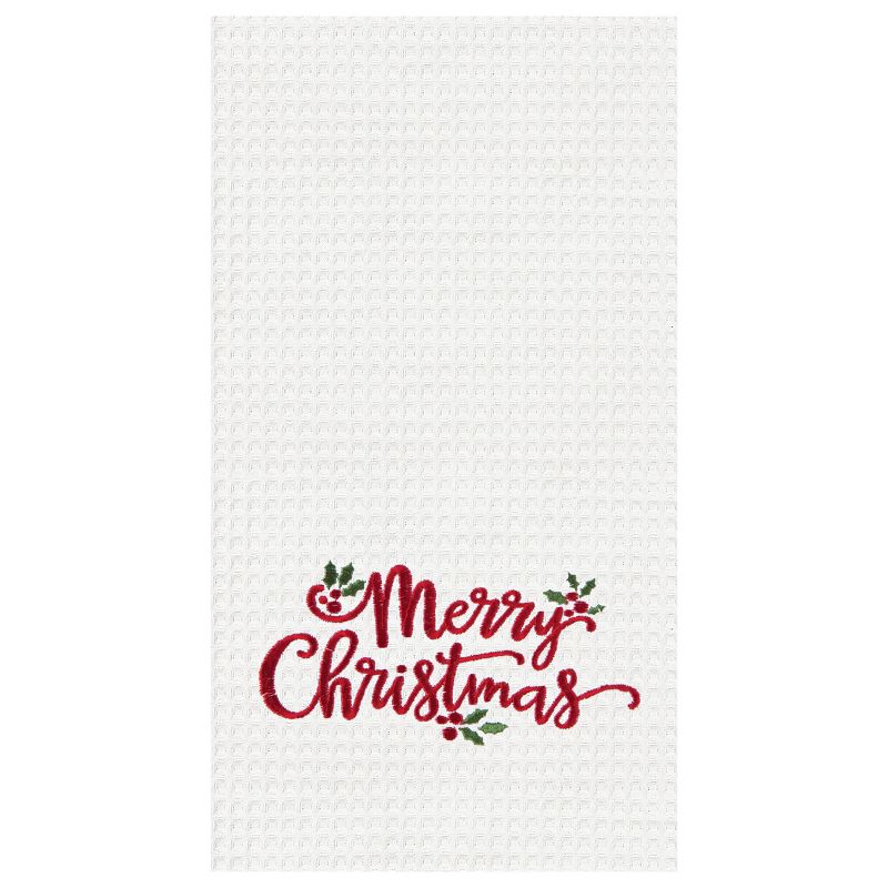 C&F Home Merry Christmas Holly Leaves Waffle Weave Cotton Kitchen Towel, 1 of 6
