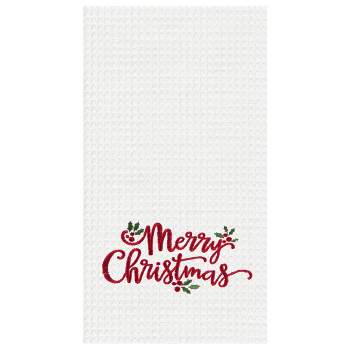 C&F Home Merry Christmas Holly Leaves Waffle Weave Cotton Kitchen Towel