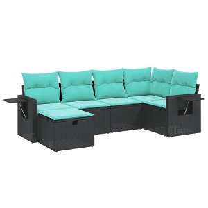 vidaXL 6 Piece Patio Sofa Set with Cushions Black Poly Rattan - Black without storage 6 Piece - 1 of 4