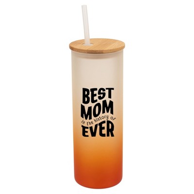 Elanze Designs Best Mom In History Ever Love Family Wrap-Around Design 25 Ounce Frosted Gradient Glass On-The-Go Coffee Travel Skinny Tumbler Mug Cup,