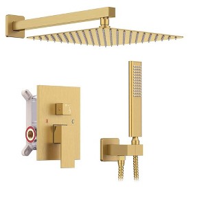 Itopfox Brushed Gold Rain Shower System with Shower Head and Handheld Bathroom Wall Mounted Set Includes Faucet Mixer and Trim Kit (Valve Included) - 1 of 4