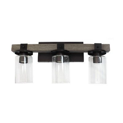 Rustic Restored Wood Look 3-Light Bath Vanity with Glass Shades