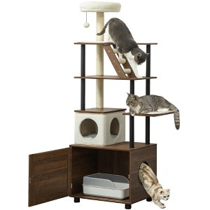 PawHut 68.5" Cat Tree with Litter Box Enclosure, 2 in 1 Cat Tower Hidden Litter Box Furniture with Scratching Posts, Condo, Bed, Cushions, Brown - 1 of 4