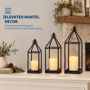 Black Metal Decorative Lanterns Set of 3, Open Wire Farmhouse Candle ...