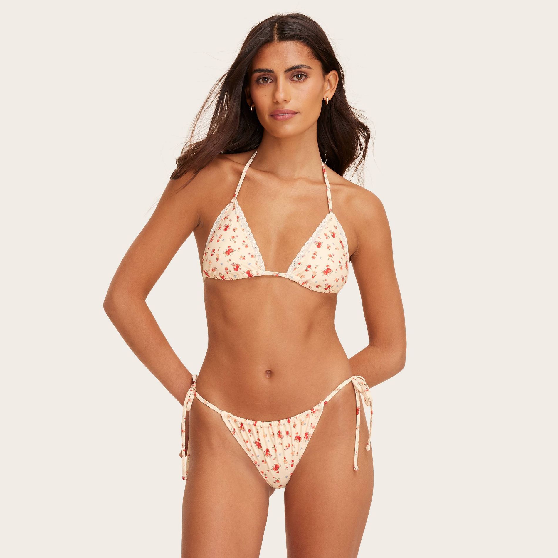 Women's Eyelet Trim Triangle Bikini Top - Parke x Target Cream Floral