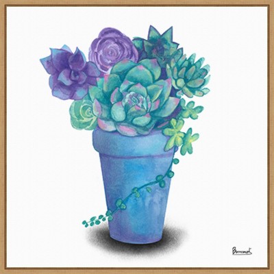 Turquoise and Purple Succulents Canvas Print with Maple Frame