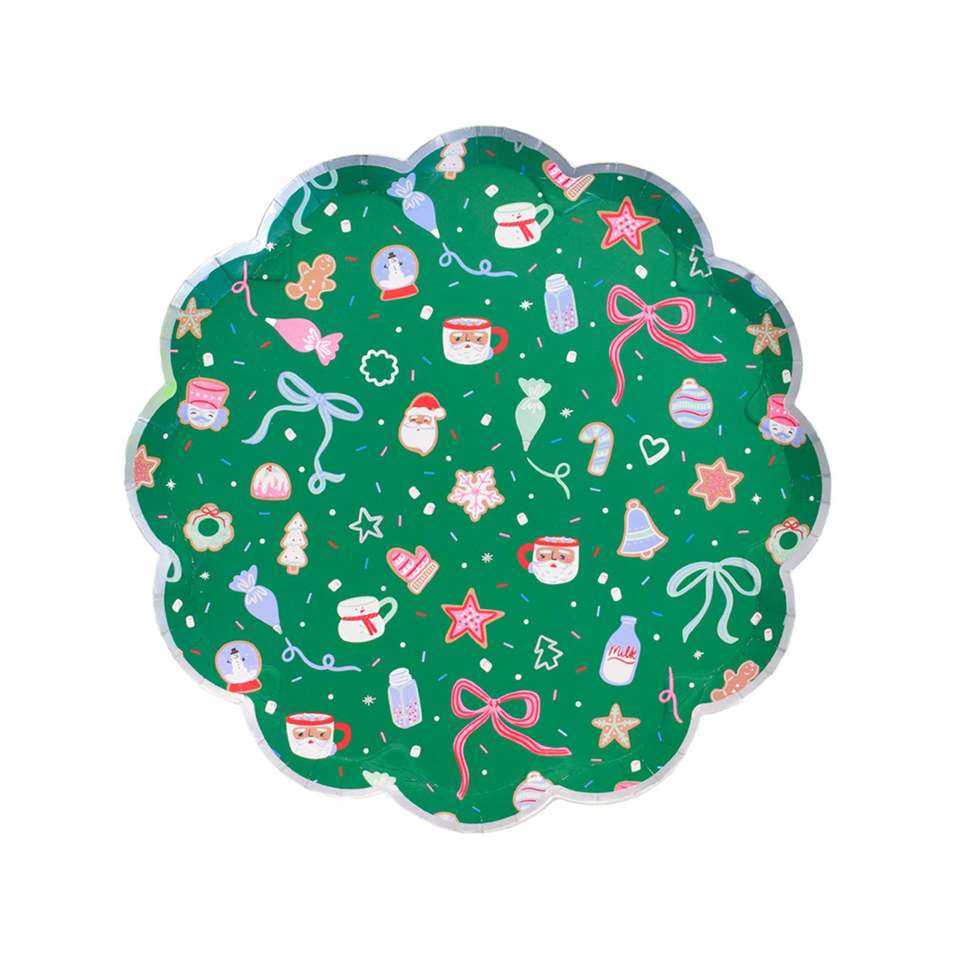 Daydream Society - Christmas Print Scalloped Small Plates in Green - Pack of 8 Paper Plates