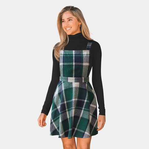 Женские платья Cupshe Women's Green Plaid Pinafore Dress-M-Green