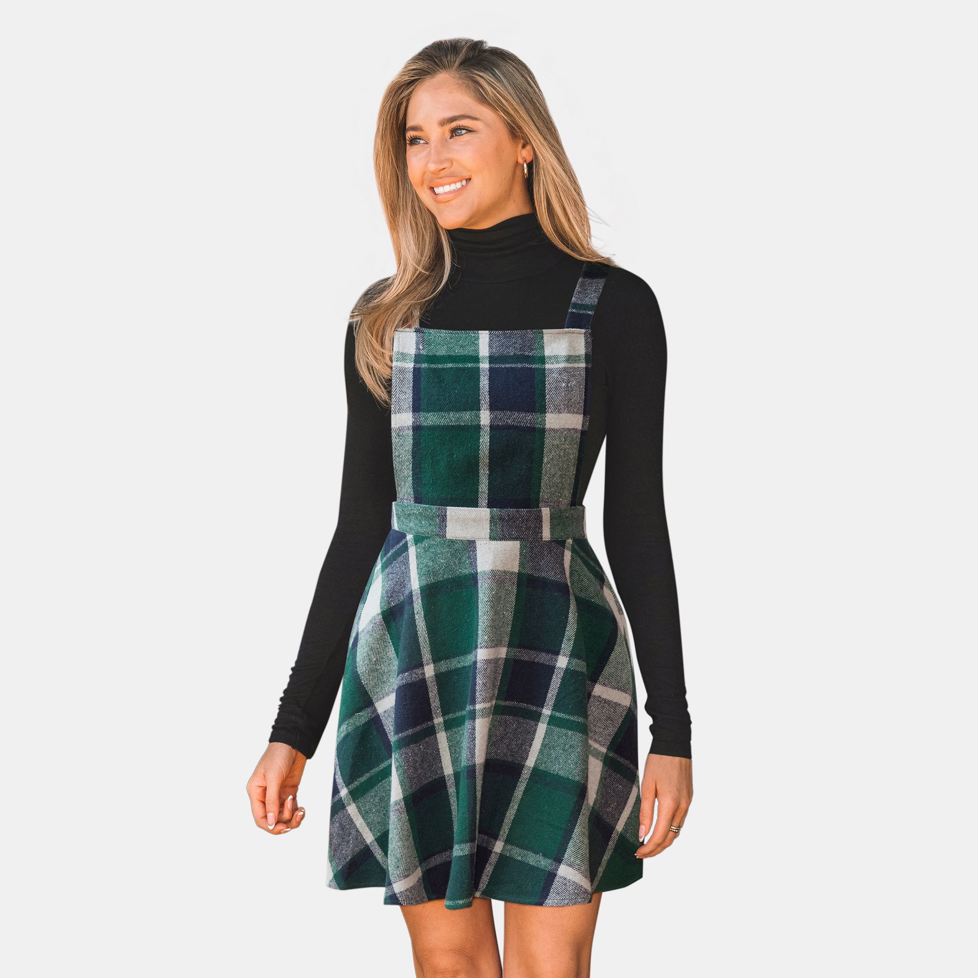 Women's Green Plaid Pinafore Dress - Cupshe-XL-Green