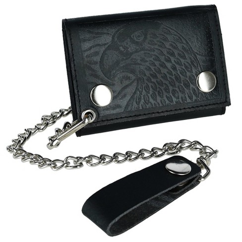 Ctm Men's Leather Eagle Imprint Trifold Chain Wallet, Black : Target