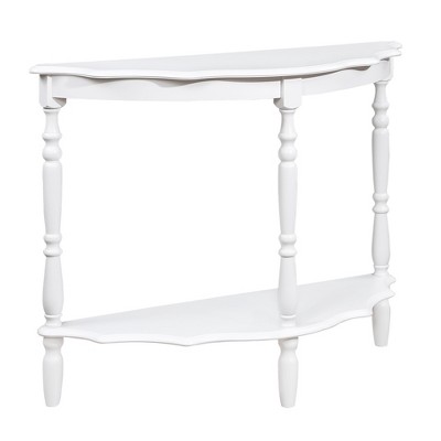 Dexmalle Milk White Retro Circular Curved Half-Moon Console Table with Cloud Design Top and Open Shelf Solid Wood Frame and Legs