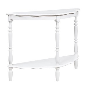 Dexmalle Milk White Retro Circular Curved Half-Moon Console Table with Cloud Design Top and Open Shelf Solid Wood Frame and Legs - 1 of 4