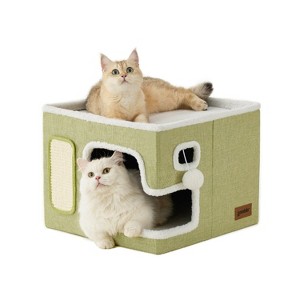 ZOMISIA Cat Beds for Indoor Cats - Large Cat House for Pet with Fluffy Ball Hanging and Scratch Pad, Foldable Cat Hideaway - 1 of 4