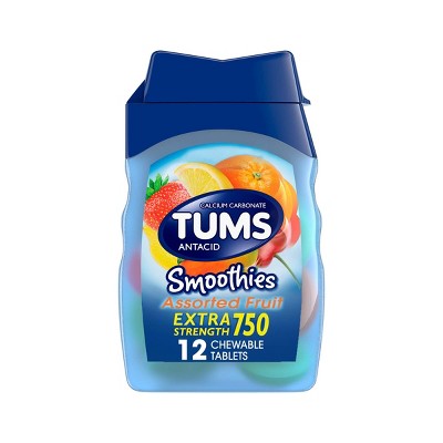 Tums Extra Strength Antacid Smoothies Assorted Fruit Chewable Tablet 12ct