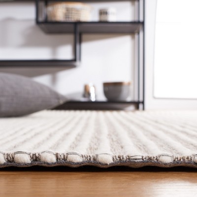 Ivory and Dark Brown Wool Flat Woven Rug