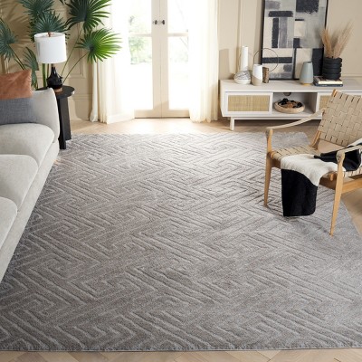 Gray Geometric Shag Area Rug, 8' x 10', Synthetic
