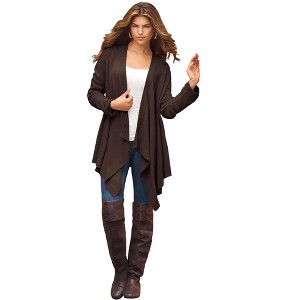 Roaman's Women's Plus Size Fine Gauge Handkerchief Hem Cardigan Sweater - 1 of 4