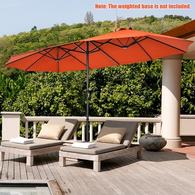 15ft Orange Double-Sided Steel Patio Umbrella with Hand Crank