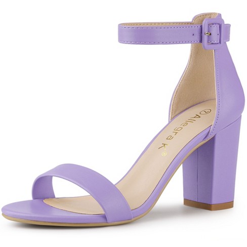 Allegra K Women's Floral Ankle Strap Block Heel Sandals Purple 7 : Target