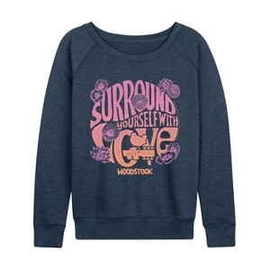 Women's - Woodstock - Surround W Love Lightweight French Terry Wide Neck Long Sleeve Graphic Shirt - 1 of 4