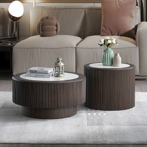 Modern Faux Marble Pattern Stickers Coffee Table Set,35.43 and 23.62 inRound End Coffee Table for Living Room,with Sturdy Pedestal for Office - 1 of 1