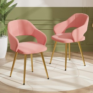 VECELO Velvet Dining Chairs Set of 2/4, Upholstered Kitchen Chairs with Cushion, Padded Backrest & Metal Legs, Pink/White - 1 of 4