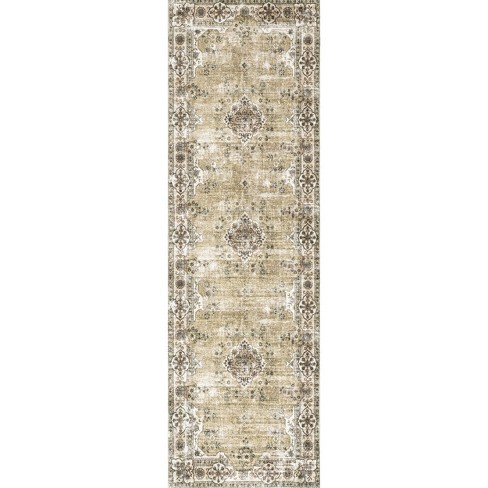 Paisley Machine Washable Faded Floral Border Medallion Area Rug