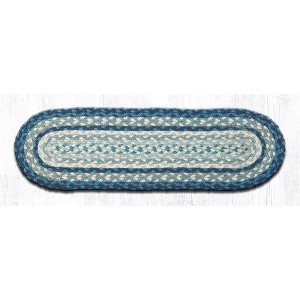 Earth Rugs Braided Oval Stair Tread – Breezy Blue, Taupe, Ivory Rustic Style 27"x8.25" - 1 of 3