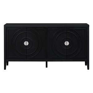 Hostack Sideboard with Circular Groove Doors and Round Metal Handles for Living Room, Black - 1 of 4