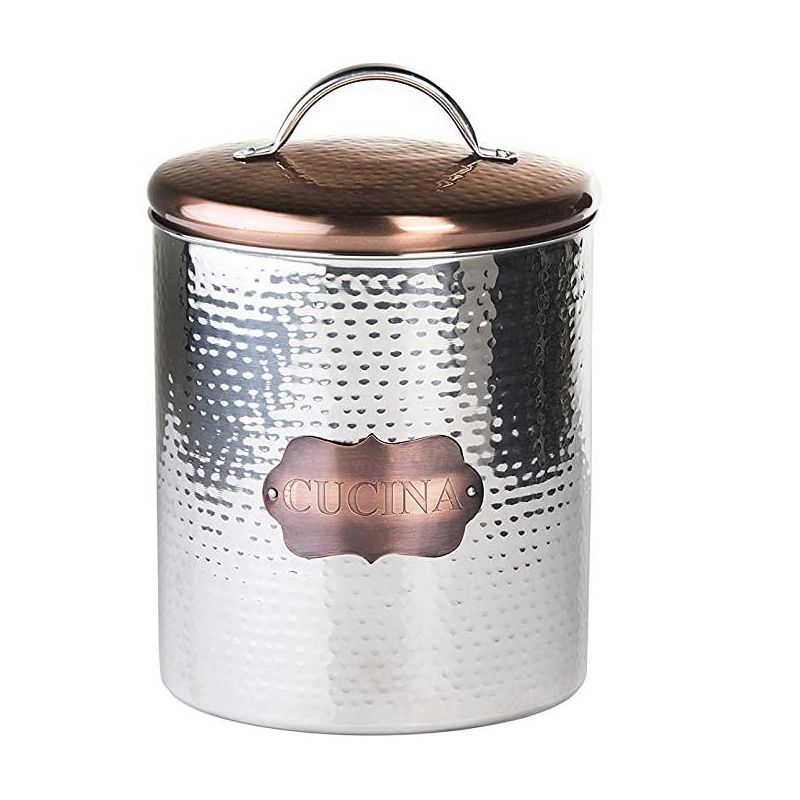 Amici Home Cucina Airtight Kitchen Lidded Canister, Rustic Farmhouse Decor Container, Hammered Metal Countertop Storage Jar, Silver/Bronze, 1 of 6