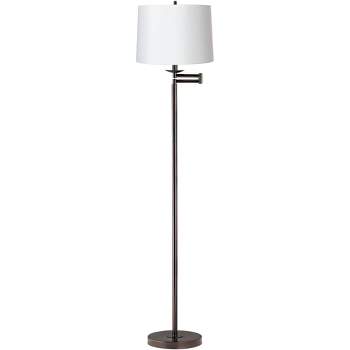 360 Lighting Modern Swing Arm Floor Lamp 60.5" Tall Bronze White Hardback Drum Shade for Living Room Reading Bedroom Office