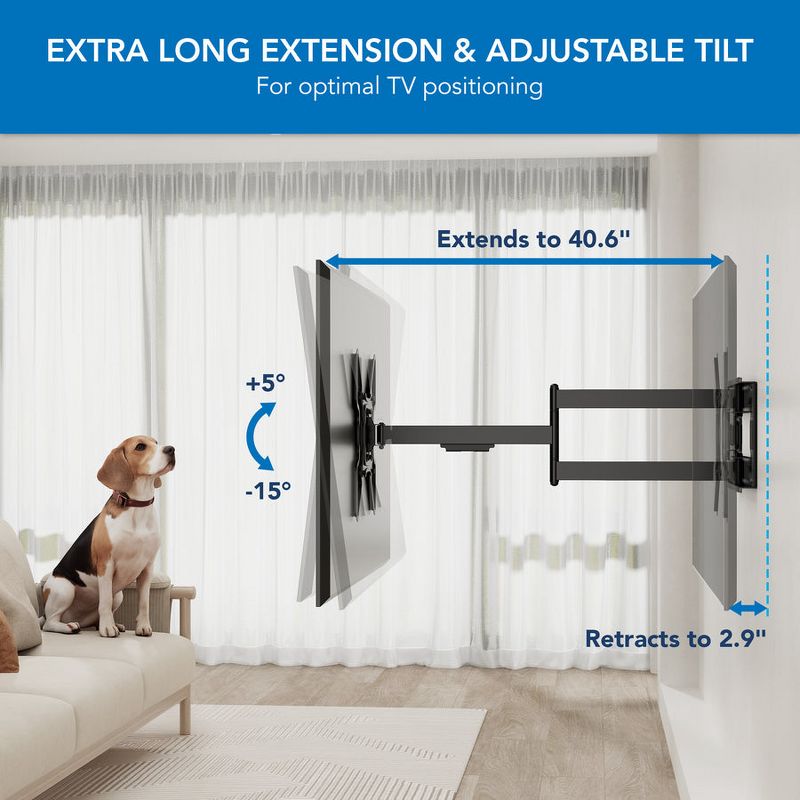 Mount-It! Full Motion Extended Corner Long Arm TV Wall Mount, 40" Extra Long Reach Extension Fits Flat Panel TVs Up to 400x400 VESA, 110 Lbs Capacity, 3 of 10