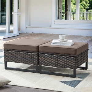 Gymojoy Outdoor 2 Pieces Patio Rattan Ottomans All-Weather Ottomans - 1 of 4